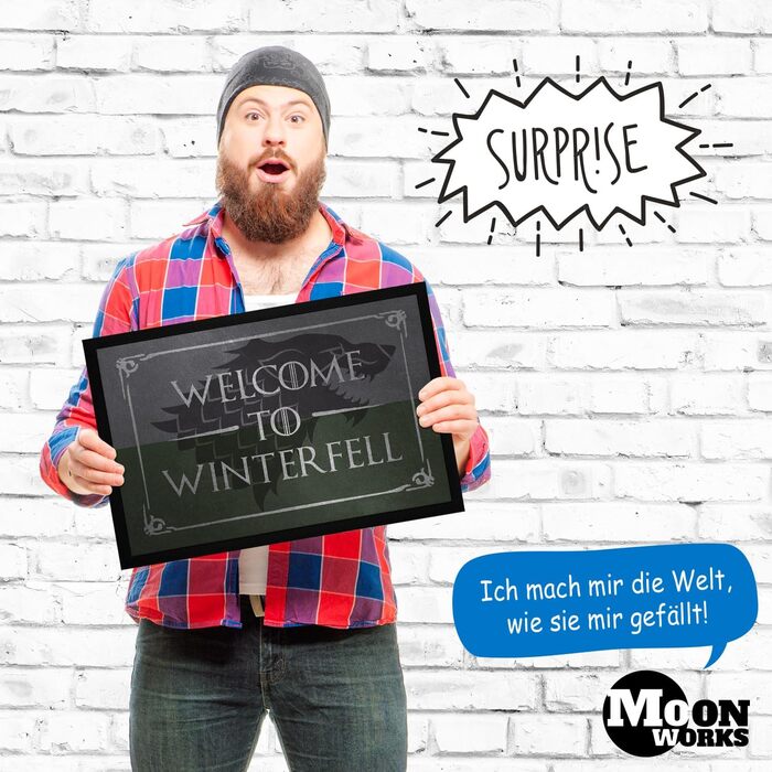 Килимок MoonWorks з написом Ласкаво просимо до Вінтерфелла - Вовк, Серія вентиляторів, Фентезі, Нековзний та Миється, Чорний, 60x40 см, Вінтерфелл Чорний