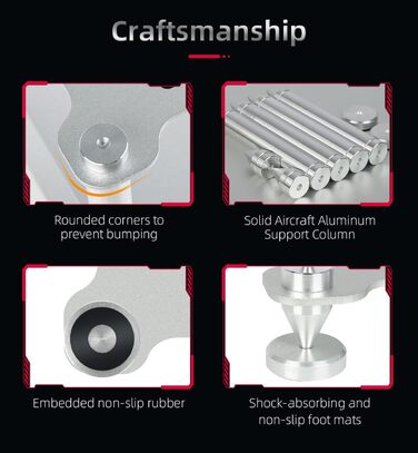 Стійка для аудіокомпонентів Hi-Fi - міцна алюмінієва рама та міцні алюмінієві колони, аудіостійка для Hi-Fi підсилювачів/ЦАП/передпідсилювачів, компактний настільний органайзер для домашніх аудіосистем