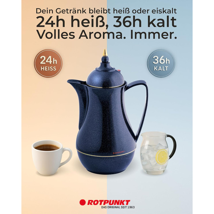 Ізольований графин ROTPUNKT 1 л - кавник преміум-класу, виготовлений у Німеччині Зберігає напої гарячими до 24 годин Ізольований графин для кави та чаю (Sema 911, Sparkling Nightsky)