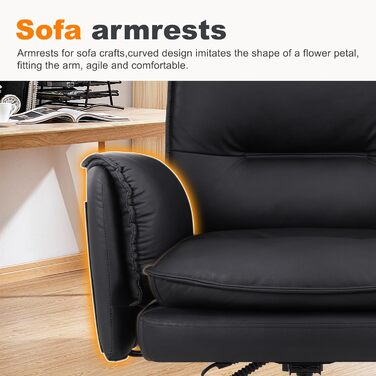 Офісне крісло IWMH, ергономічне робоче крісло зі штучної шкіри, потовщені подушки, крісло для керівника з широким сидінням та колесами, поворотне крісло з можливістю відкидання на 90-135, туалетне крісло, регульована висота з підлокітниками (чорне)