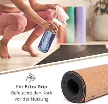 Килимок для йоги преміум-класу з корком (товщина 4 мм) - Нековзний килимок для фітнесу з лініями вирівнювання - Килимок для пілатесу Сумка для йоги Мандала