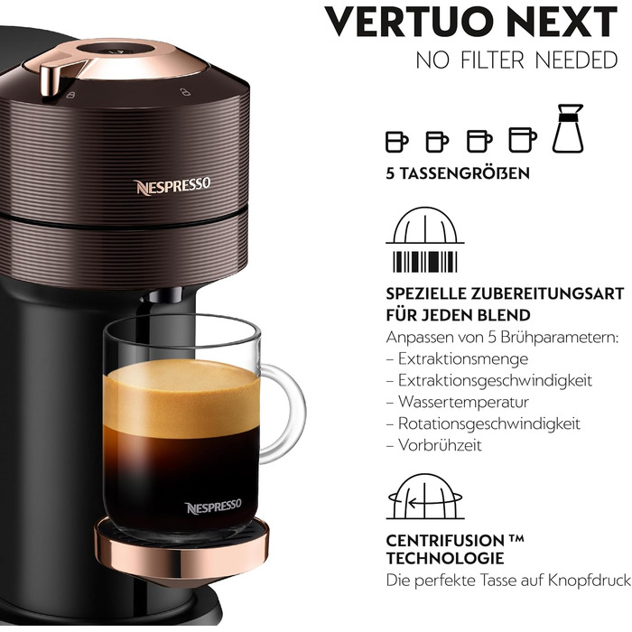 Кавова капсульна машина преміум-класу Nespresso De'Longhi ENV 120.BWAE Vertuo Next з піноутворювачем молока, коричнева