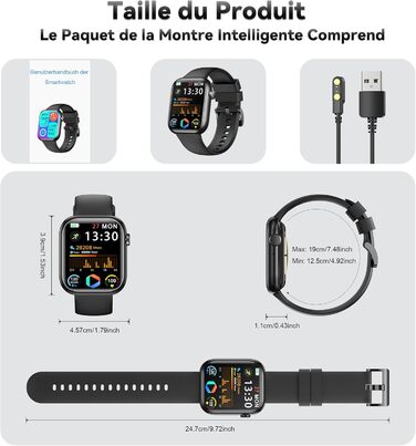 Розумний годинник для чоловіків та жінок, 1,83-дюймовий HD фітнес-трекер з крокоміром/монітором артеріального тиску/монітором серцевого ритму/функцією телефону, трекер сну, 120 спортивних режимів, водонепроникний фітнес- та спортивний годинник IP68 для iP