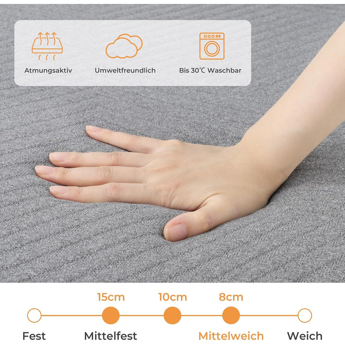 Розкладний матрац Vesgantti для гостей 100x200 см, висота 15 см, 3-секційний розкладний матрац з гелевої піни для подорожей, кемпінгу, підлоги, гостьового ліжка, чохол, що прається, складний матрац, сертифікований Oeko-Tex 15 см - сірий 100x200 см