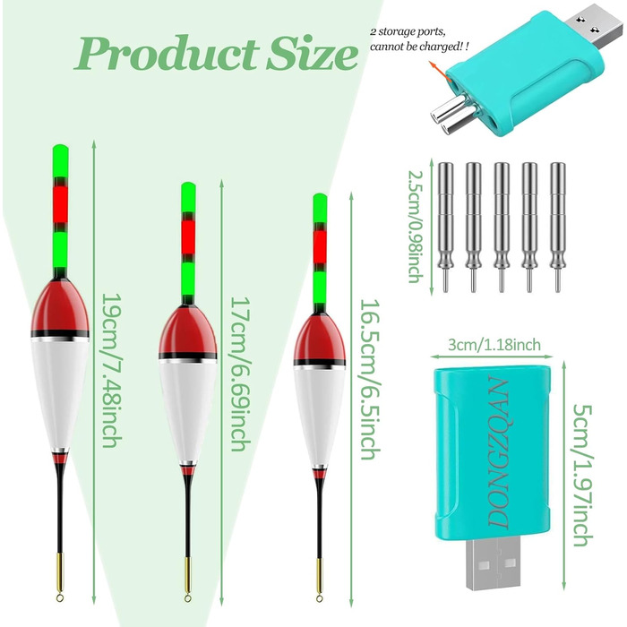Світлодіодні поплавці DONGZQAN (3 шт.) з індикатором клювання, набір аксесуарів для риболовлі.