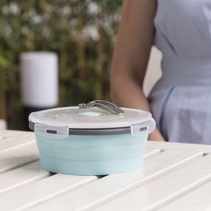 Складана силіконова миска для кемпінгу з кришкою, складний контейнер для зберігання їжі, кемпінгова миска, кухонні миски для подорожей, табору, походів, кухні, школи, використання на свіжому повітрі (42 унції)