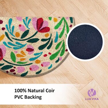 Напівкруглий кокосовий килимок для дверей - Флора - 40x70 см - Килимок для дверей для приміщень та вулиці - Килимок для передніх дверей - Килимок для вулиці - Килимки для дверей - Килимок для дверей з кокосового волокна