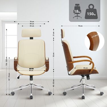 Офісне крісло CLP Dayton зі штучної шкіри, обертове крісло з підголівником, функцією гойдання, регулюванням висоти та функцією повороту на 360, колір горіх/кремовий