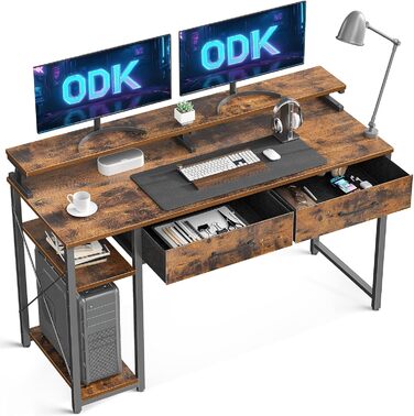 Стіл з 2 шухлядами, комп'ютерний стіл з полицями і підставкою для монітора, офісний стіл з книжковою полицею, комп'ютерний стіл дл