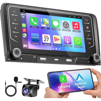 Автомагнітола 464 ГБ для Audi A3 S3 RS3 2003-2012 з бездротовим Carplay та Android Auto, Android 13 7-дюймовий IPS-навігатор з GPS-навігацією, голосовим керуванням SWC, камерою заднього виду, Bluetooth 5.2, Handsfree, WiFi, A3 7 дюймів