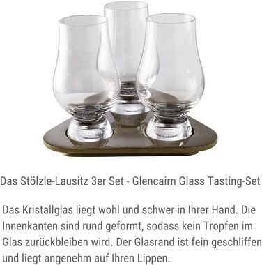 Скляний дегустаційний набір I 3 склянки для віскі 190 мл та 1 дерев'яна таця I Безсвинцеве кришталеве скло I Високоякісні склянки