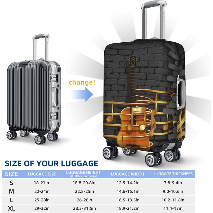 Чохол для валізи з принтом гітари TOMPPY, еластичний, що миється, захисний, антиподряпний, підходить для валіз розміром 18-32 дюйми, чорний, розмір L