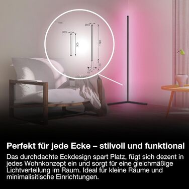 Розумна WiFi LED-торшерна лампа LEDVANCE Smart Corner, RGBW біле світло (2700-6500K), 10 Вт, 600 лм, 1400 мм, керування через додаток або голосові помічники (Alexa, Google), базовий комплект для приміщень