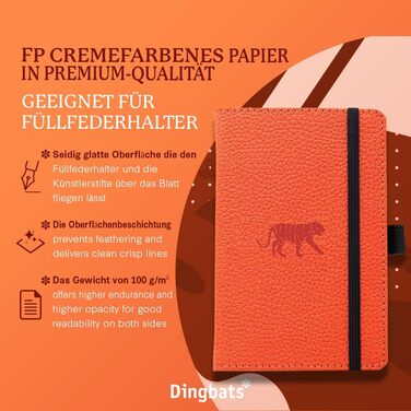 Кишеньковий блокнот дикої природи, A6 - Блокнот у твердій палітурці - Штучна шкіра - перфорований, кремовий 100 г/м, захищений від чорнила папір (крапчастий, помаранчевий тигр)