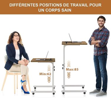 Стіл для ноутбука 60x40 см, стіл з регульованою висотою, комп&39ютерний стіл, мобільний стіл для ноутбука з поворотними колесами, слотом для карток та підставкою для чашок для спальні, офісу (колір дерева)