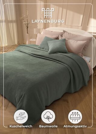 Преміум бавовняна ковдра 150x200 см - Oeko-TEX 100 - М&39яка ковдра з бавовняної суміші - Ковдра як плед, ковдра на диван та ковдра на дивані - Затишна та тепла бавовняна ковдра (темно-зелена) 150x200 см темно-зелена