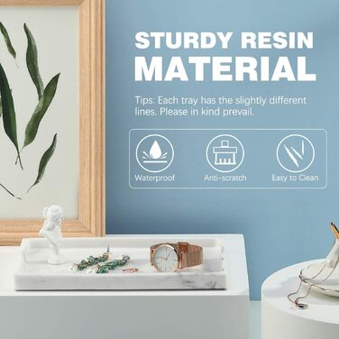 Підставка для ювелірних виробів Emibele Harz, підставка для ювелірних виробів для ванної кімнати, кухні, комода, місце для зберігання косметики, гелю для душу, серветок, парфумів, мила, рушників, шампуню, рослинного декору, середня - білий мармур 25,5 x 1