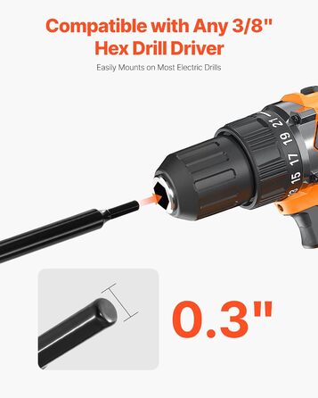 Бур для земляного буріння, діаметр 8x60 см, для стовпів, з шестигранним хвостовиком 3/8 дюйма, бур для копання ям, насадка для буріння отворів для встановлення садових стовпів та огорож