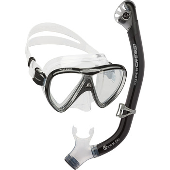 Набір для сноркелінгу Cressi Ikarus & Orion Dry Snorkel Set - преміум-набір для сноркелінгу з трубкою та маскою для дайвінгу для дорослих, чорний/прозорий