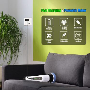 Електрична щітка для чищення, щітка для чищення душової кабіни FARI з 8 змінними насадками, акумуляторна скребок з регульованою ру