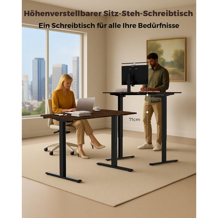 Стіл з регульованою висотою, 120 x 60 см, пам&39ять налаштувань висоти з 2 режимами, легке складання, для домашнього офісу, навчання та ігор, вінтажно-коричневий