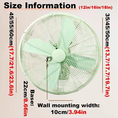 Світло-зелений коливальний настінний вентилятор/настінний вентилятор/настінні вентилятори з дистанційним керуванням, коливальний кут 90, висока швидкість, 3 швидкості, таймер, регульований нахил (16 дюймів)