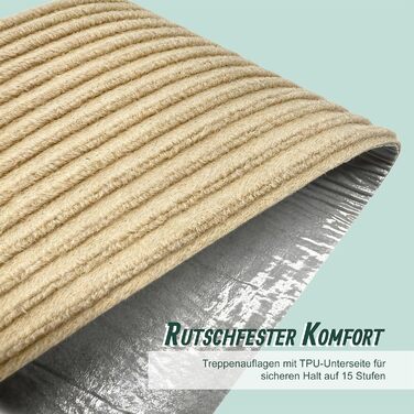 Сходинки Relaxdays, комплект з 16 шт. , прямокутні сходинки, 65 x 20 см, самоклеючі килимки для сходів, бежевий колір