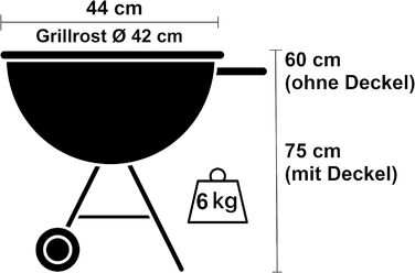 Вугільний гриль-барбекю Ø 44 см, на 4 особи. Мобільний купольний гриль з кришкою для пікніків/саду/балкону