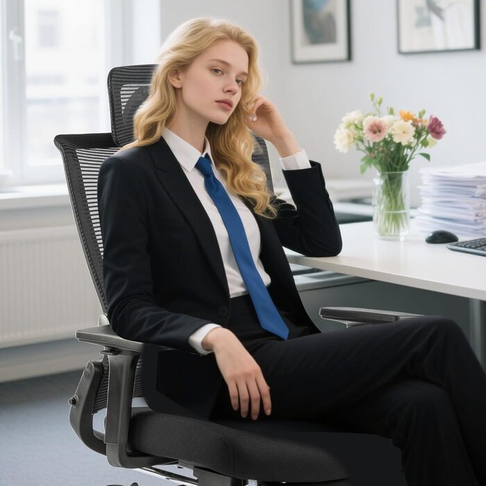 Складане офісне крісло з підставкою для ніг, ергономічне робоче крісло з поперековою опорою та підголівником, крісло для керівників з сітчастою підкладкою, вантажопідйомність 150 кг, для компактної роботи вдома, чорний колір