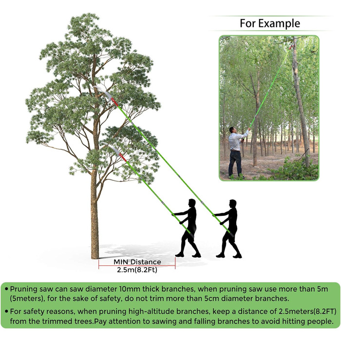 Пила для обрізки SurmountWay з ручкою 8 м Ручна пила регульована довжина, Набір садових інструментів для деревної пилки Секатор для пальм Високодоступний стрижень із сумкою для перенесення, чисто та швидко ріже високі гілки 8 м