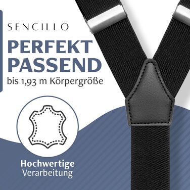 Підтяжки Sencillo чоловічі з 6 міцними затискачами Y-подібна форма 1 чорний