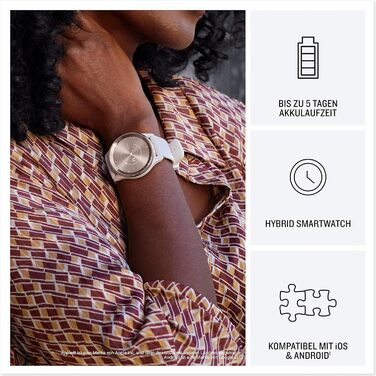 Гібридний смарт-годинник з аналоговими стрілками та сенсорним екраном, функціями фітнесу/здоров&39я, аналізом сну, Garmin Pay, сповіщеннями та часом автономної роботи до 5 днів. Trend Rose Gold