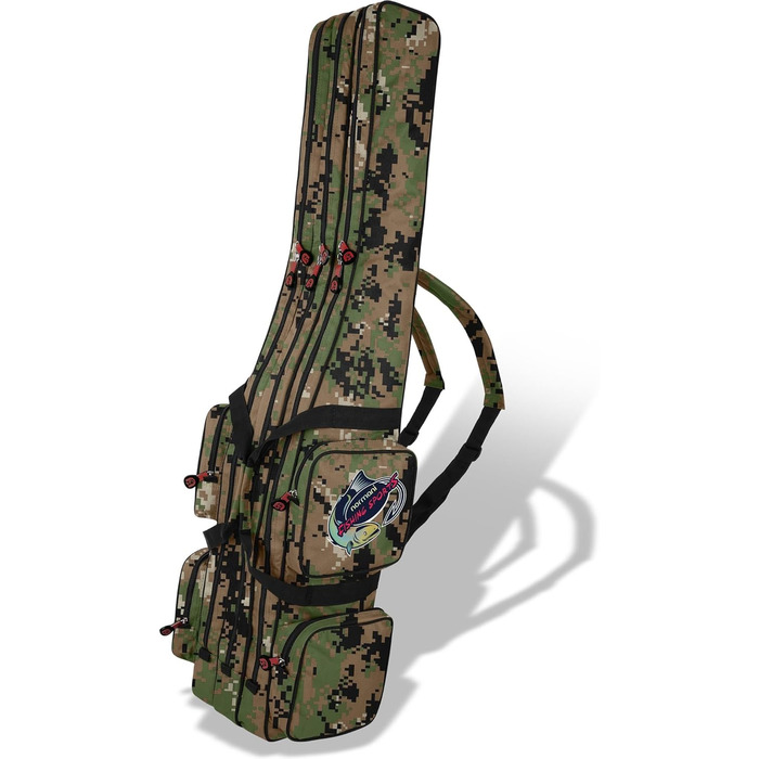 Рибальська сумка normani XXL 190 см або 210 см, сумка для вудки, рюкзак для рибалки - 8 кишень для 6 вудок та підсака, цифровий Woodland 190 см