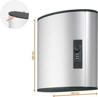 Міцна скринька для ключів Code 36 (комбінаційний замок) Шафа для ключів на 36 ключів, срібляста, 196623 Комбінаційний замок на 36 ключів