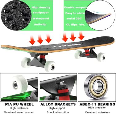 Скейтборд LAYENNE Pro Lightning 31x8" 7-шаровий клен ABEC-11 95A – повний компліт з магнієво-алюмінієвими траками, дизайн блискавки, до 150 кг