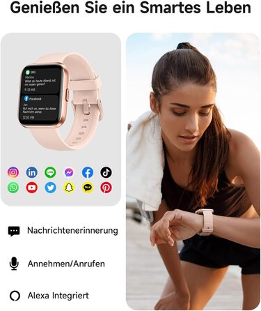 Розумний годинник для чоловіків та жінок, 1,8-дюймовий AMOLED-дисплей, розумний годинник з функцією телефону, Alexa, фітнес-годинник з серцевим ритмом, сном, SpO2, крокоміром, 110 спортивних режимів, водонепроникність IP68, спортивний годинник для iOS та 