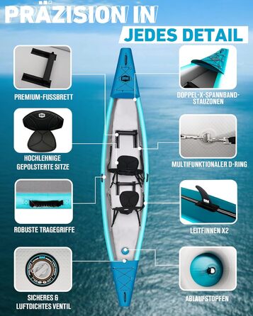 Надувний каяк BEYOND MARINA для 1, 2, 3 осіб, комплект тандемного каяка з дропстібком для дорослих з веслами, сидіннями, насосом, ластами та сумкою для перенесення, міцний та універсальний, 380 см, 420 см, 460 см, 420x850 см