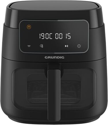 Фритюрниця Grundig FRY 7320, ємність 7,6 л, 1750 Вт, сенсорний дисплей, велике оглядове вікно, налаштування температури та часу, антипригарне покриття, кошик, який можна мити в посудомийній машині, чорний