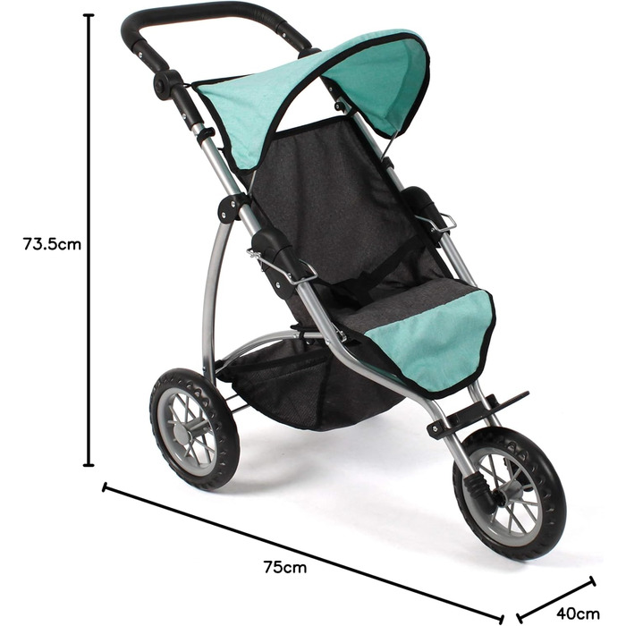 Лялькова коляска Леон, бігова коляска, ляльковий біговел для дітей від 4 до 8 років, меланж темно-сірий, м'ятний, 75 x 40 x 73,5 с