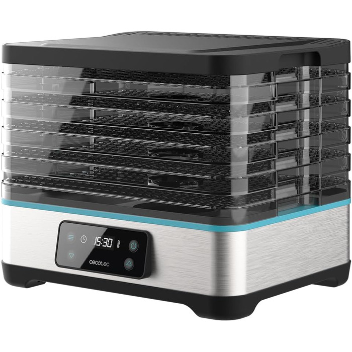 Сушарка для їжі Cecotec VitaDry Pro. 300 Вт, дегідратор для фруктів з 5 регульованими по висоті лотками, цифровий дисплей, таймер від 30 хв до 48 годин, температура від 35-70, нержавіюча сталь