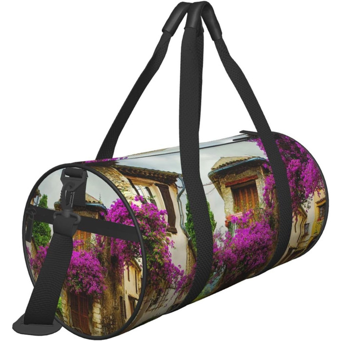 Спортивна сумка, дорожня сумка, з принтом прованського старого міста, сумка на нічліг, чорна, універсальний розмір, сумка для подорожей