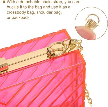 Прозора сумка-клатч QUARKZMAN для жінок, акрилова сумочка у формі V з відстібною ланцюжком для подорожей та офісу, рожево-золота