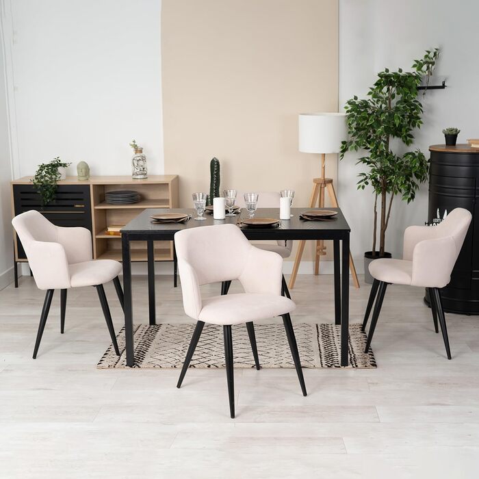 Обідні стільці MEUBLE COSY, комплект з 2 шт. , кухонний стілець, м&39яке крісло з підлокітниками, тканинне крісло, крісло для вітальні, металеві ніжки, бежевий