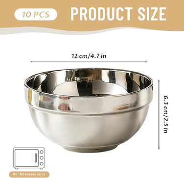 Мисок з нержавіючої сталі, двостінні ізольовані металеві миски, небиткі миски для рису, пластівців, морозива, гарячих та холодних страв, нержавіюча сталь для дітей, 10