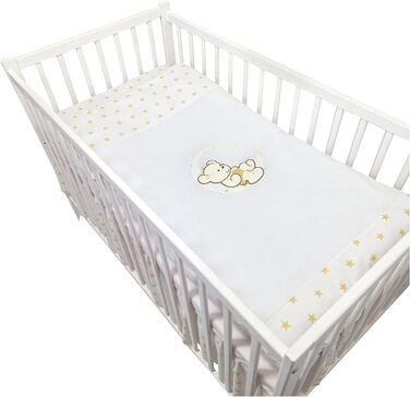 Предметний комплект дитячого ліжечка/колиски та постільної білизни Happy Leo, включаючи матрац з регульованою висотою для новонароджених, немовлят та малюків, з вишивкою (ведмедик, місяць, золоті зірки), 13-