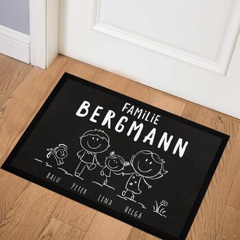 Персоналізований сімейний килимок для дверей з іменами 1, 2, 3 та більше дітей, собака, кіт, фігурка-паличка, білий, 60x40 см, фігурка-паличка біла
