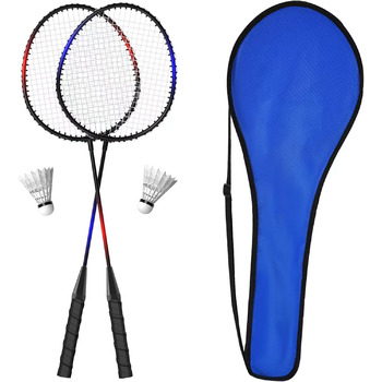 Набір ракеток для бадмінтону KH Badminton Set для 2-4 гравців, для дорослих та дітей, легкий та стабільний, ракетка, волан та сумка для перенесення в комплекті, чорний, червоний, синій (2 гравці)