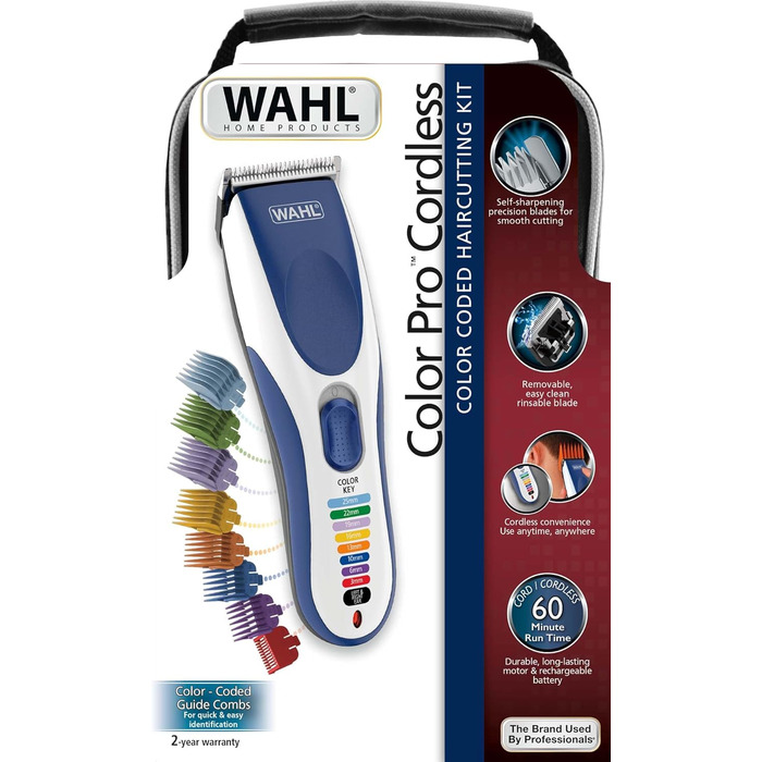Бездротова машинка для стрижки волосся Wahl 09649-016 ColorPro, синій, сріблястий
