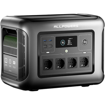 Портативна електростанція ALLPOWERS R1500 LITE, резервний акумулятор LFP 1056 Втгод з 4 виходами змінного струму по 1600 Вт, сонячна електростанція, швидка зарядка від 0 до 80 за 40 хвилин, сонячний генератор, аварійне джерело живлення для кемпінгів R1500