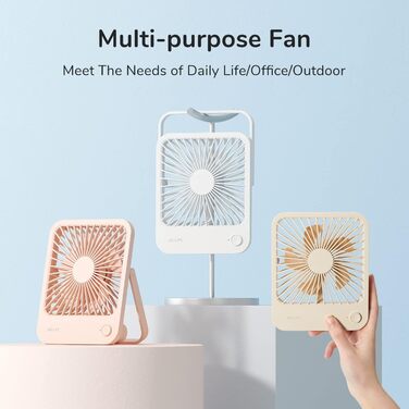 Настільний вентилятор JISULIFE Quiet, 4500mAh Mini Fan Battery Rechargeable, 180 Foldable Portable Fan Small, 4 speeds Adjusted For Home Office Travel-White